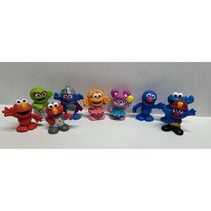Sesame Street Workshop 9  Hasbro Hard Plastic Figures Grover Cookie Elmo Oscar